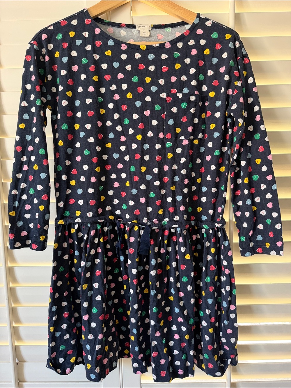 Crewcuts Navy Heart-Print Long Sleeve Kids Dress